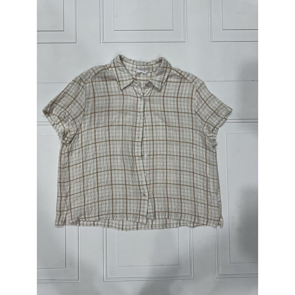 Jane & Delancey Blouse Women's Large L Button Up Short Sleeve Plaid Collared